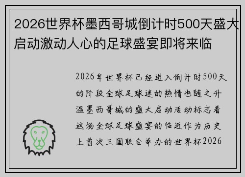 2026世界杯墨西哥城倒计时500天盛大启动激动人心的足球盛宴即将来临